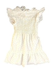 Vintage 70s Sears Girls Dress Size 8 White Floral Ruffle Smocked Union Made USA