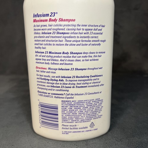 Champú Infusium 23 cuerpo máximo para cabello fino/delgado 33,8 oz 1 litro 1998 - Imagen 4 de 4