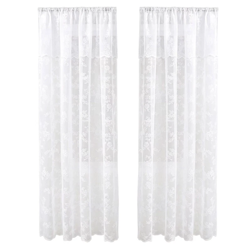 2Pieces Elegant Lace Curtains Rose Designs For Home Atmospheres