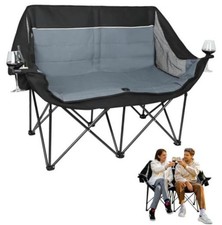700LBS 2-Person Heavy Duty Double Camping Chair Loveseat - Grey - Black Grey