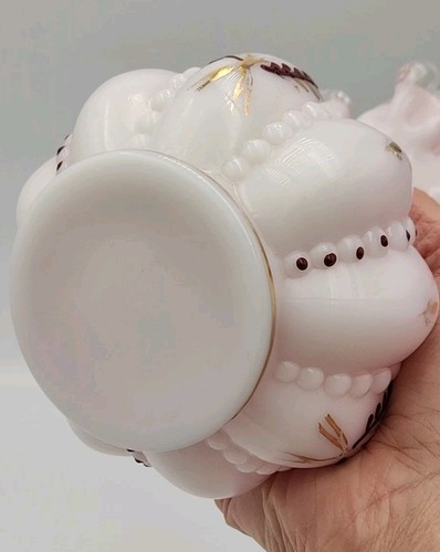 Fenton Hand Painted Bow Wreath Melon Beaded Vase Rare Design 6 1/4" T - Picture 6 of 9
