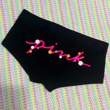 New PINK Victoria's Secret Black Floral Print Cotton Boy Shorts Panties Size M 