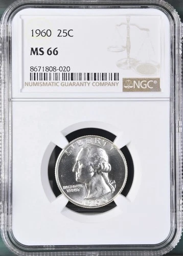 1960  25C Washington Quarter Dollar NGC MS66  8671808-020