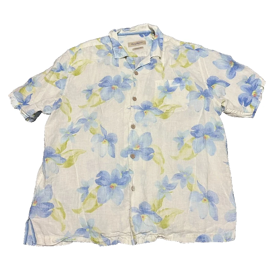 Tommy Bahama Shirt XL Blue Green Floral Linen Hawaiian Button Up Casual
Opens in a new window or tab