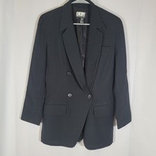 DKNY Donna Karan NY Black Double Breasted Blazer 6 100 Wool dry shoulder pads