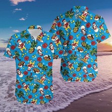Blue Santa Claus Playing Guitar Pineapple Hawaiian Shirts 2111L