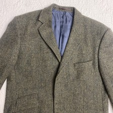 Vintage Harris Tweed 100 Handwoven Wool Gray Herringbone Blazer Size 44R