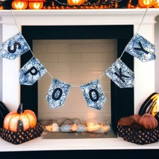 Spooky Garland Halloween Black Spider Web Design Doorway Bunting Banner 6 Ft