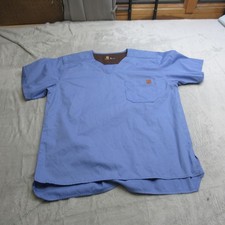 Carhartt Shirt Mens Medium Blue V-Neck Short Sleeve Ripstop Utility Scrub Top