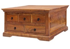 Sofatisch Holztisch Wohnzimmertisch Schubladen 90x90 Akazie massiv Holz kolonial