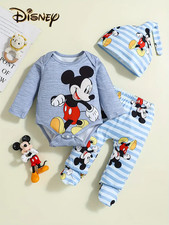 3pcs Boys' Mickey Mouse Long Sleeve Top, Striped Pants  Hat Brand New 6-9 m