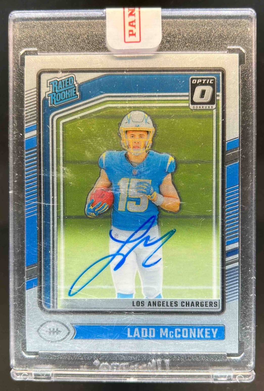 2024 Donruss Optic Ladd McConkey Rated Rookie RPS Auto #91/325 Chargers