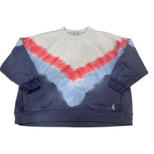 Free People Tie Dye Pullover Sweatshirt Blue Coral White V Neck Size M