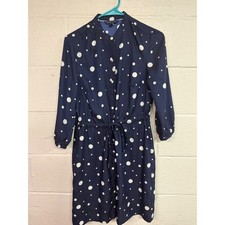 Tommy Hilfiger Navy Polka Dot Shirt Dress Long Sleeve Drawstring Waist Size S