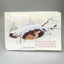 Vtg 1950s Unused A Sunshine Card Fawns Deer Snow Christmas Winter Hymn Verse