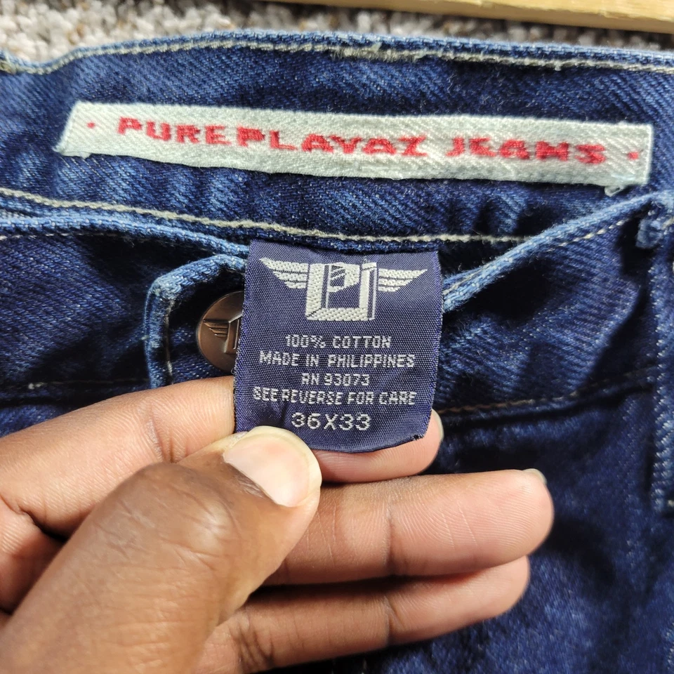 Винтажные мужские джинсы Pure Playaz 36x33 синие мешковатые хип-хоп карманы Y2K карго - Изображение 3 из 4