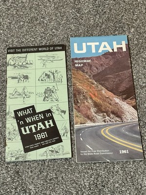 Vintage 1961 Utah Highway Map and What When Tourist Travel Guide Events Brochure