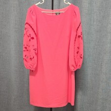 Vince Camuto Hot Pink Dress Size 14 Floral Eyelet Sleeve Accents Knee length