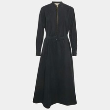 Gucci Black Cotton Poplin Belted Maxi Dress S