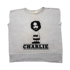 Vintage 70s Charles Manson Charlie Brown Parody Penneys Cut Off Sweatshirt M