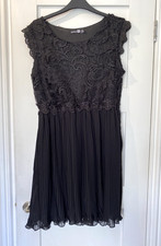BOOHOO NIGHT Black Lace Floaty Pleated Sleeveless Dress Lined UK 14