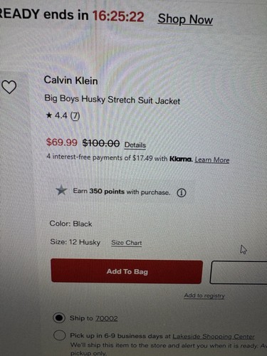 Calvin Klein Boys Formal Single Breasted Suit Jacket , Black, 16 Husky New W/Tag - Picture 6 of 9