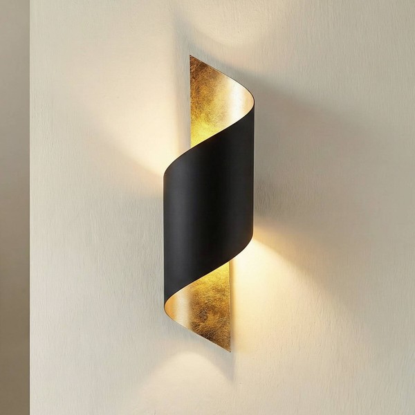 Lindby Wandlampe Schwarz Gold, Uplight Und Downlight Effekt, Wandleuchte Innen I-image