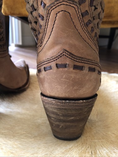 Stivali Corral CowGirl vintage SnipToe intrecciati a mano sabbia/marrone tutta pelle taglia 8 - Foto 11 di 18