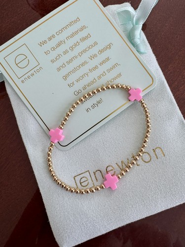 Enewton Signature Cross Gold Pattern 3mm Bead Bracelet - Pink Crosses - Picture 1 of 1