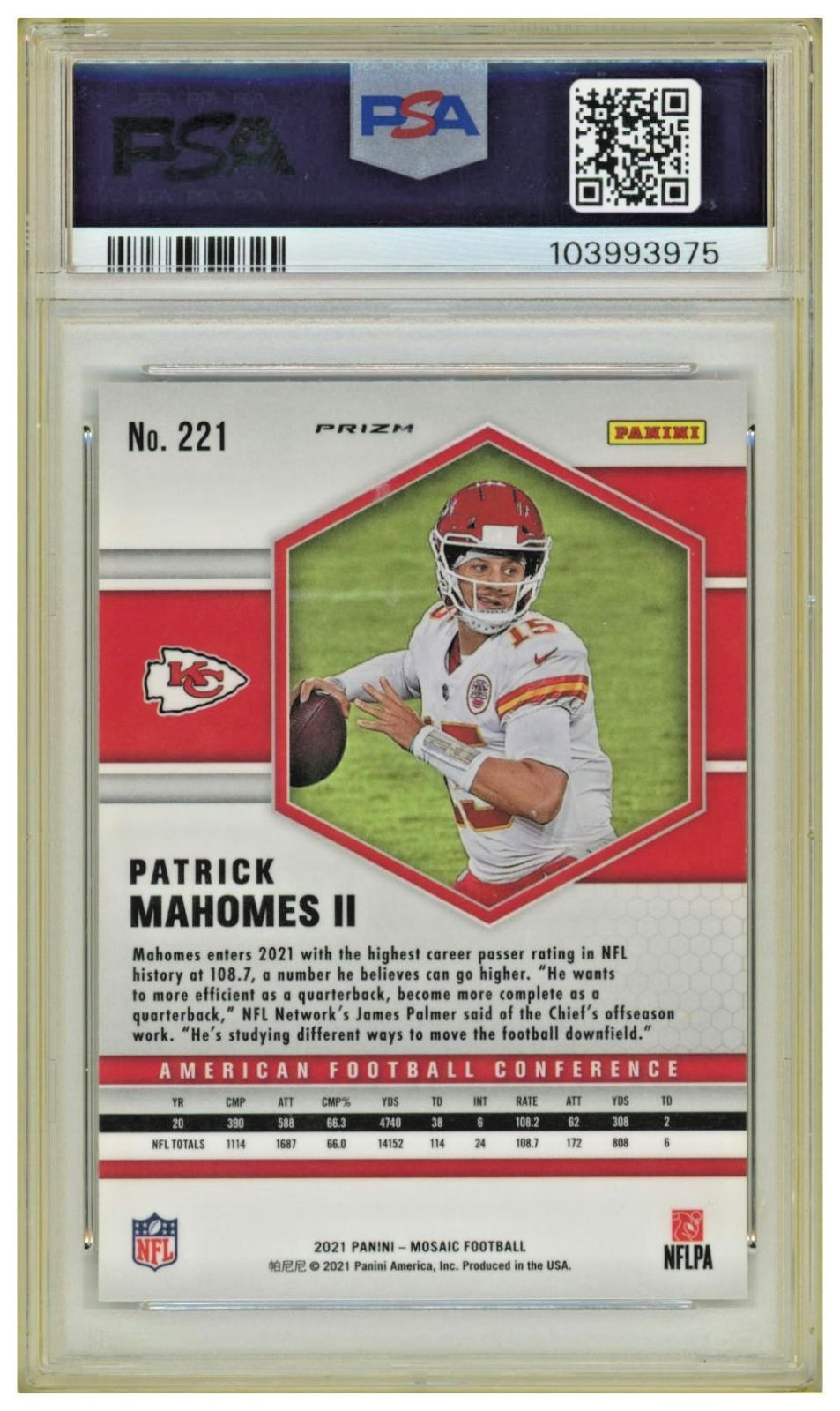 2021 Panini Mosaic Patrick Mahomes II Green Mosaic #221 PSA 9 Kansas City Chiefs view 2