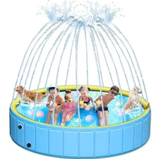 106 Foldable Kiddie Pool, Sprinkler Pool for Kids, Non Slip Heavy Duty Dogs S...
