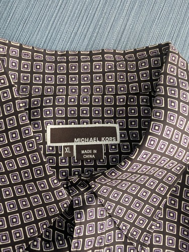 Michael Kors Black Purple White Long Sleeve Men Shirt 100% Silk Size XL - Picture 5 of 8