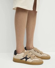 Veronica Beard Reagan Sneakers 295 Size 8.5 Suede Sand Eclipse Blue Leather