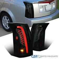 Fits 03-07 Cadillac CTS Glossy Black Smoke LED Bar Tail Lights Rear Brake Lamps