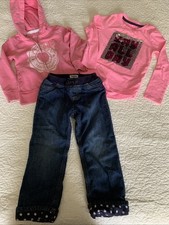 Lot Of Girls Outfit Set Of 3 Osh Kosh Jeans Cat  Jack Top  Pink Hoodie Size 3T