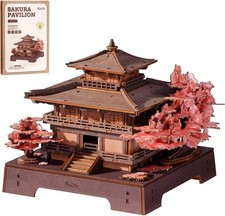 Immersive 3D Wooden Puzzle Kit - Charming DIY Sakura Pavilion for Home Decor