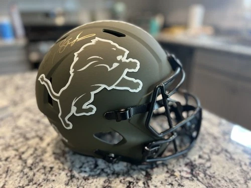 Barry Sanders Signed Detroit Lions Salute to Service FS Helmet (Replica)