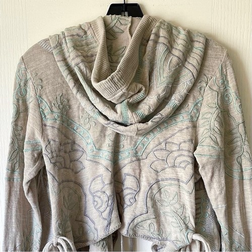 Johnny Was Biya Embroidered Hooded Cardigan Beige Boho Jacket Size Medium NWT - Bild 5 von 6