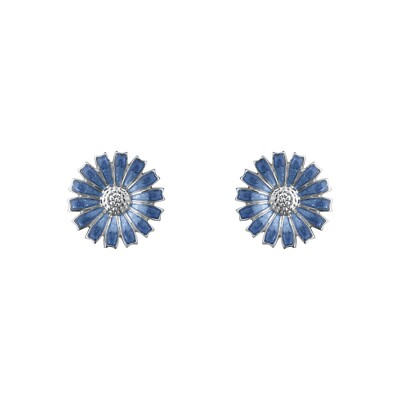 Georg Jensen. Sterling Silver DAISY Earrings with blue Enamel - 11mm.