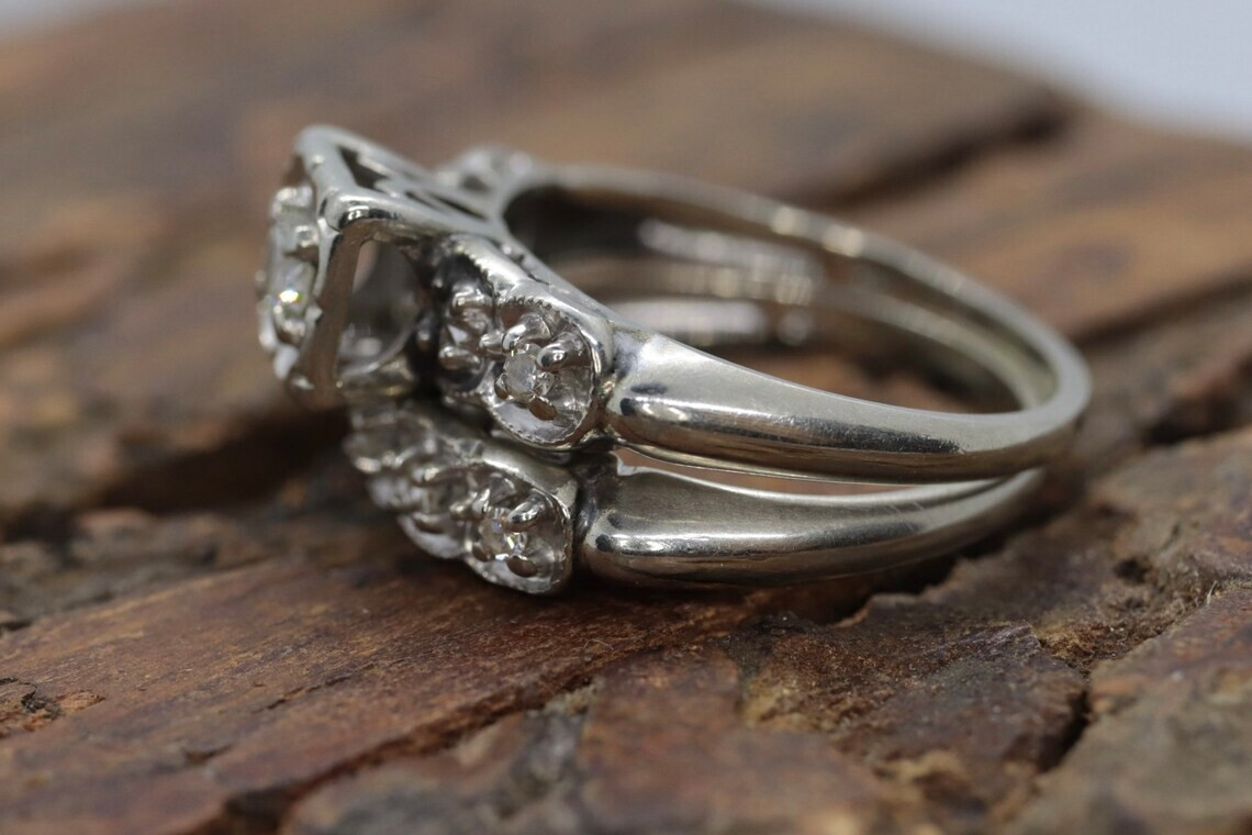 アクセサリー vintage ring set 40 Vintage Diamond Engagement Ring Set in 14k White Gold