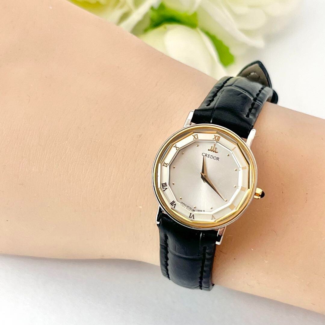 SEIKO CREDOR 2F70-0300 18KT 白文字盤 レディース SEIKO CREDOR 2F70-0300 18K Silver Dial Cut Glass Quartz