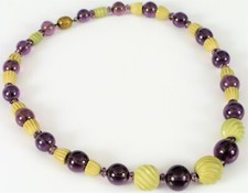ANTIQUE BEE HIVE CZECH AMETHYST PURPLE / GREEN GLASS GRADUATED BEAD NECKLACE !