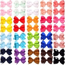 40Pieces Boutique Grosgrain Ribbon Pinwheel 3" Hair Bows Alligator Clips For
