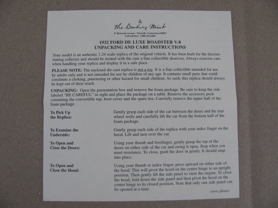 Danbury Mint Diecast Blue 1932 Ford Model 18 Deluxe Roadster Title & Paperwork - Image 4 of 4