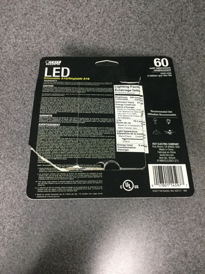 Feit Electric LED Dimmable A19 60 Watt Replacement F1D - Image 2 of 2