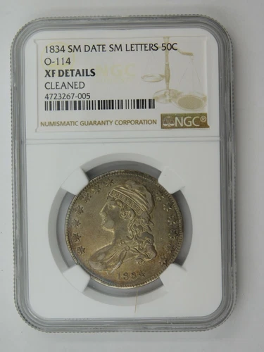 1834 Sm. Date Sm. Letter O-114 Cap Bust 50c NGC Graded XF Details Cleaned (455)