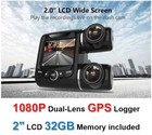 Dual Lens 2CH Wide Angle Dash Cam 1080P 2" LCD Sony Exmor Sensor GPS 32GB Card