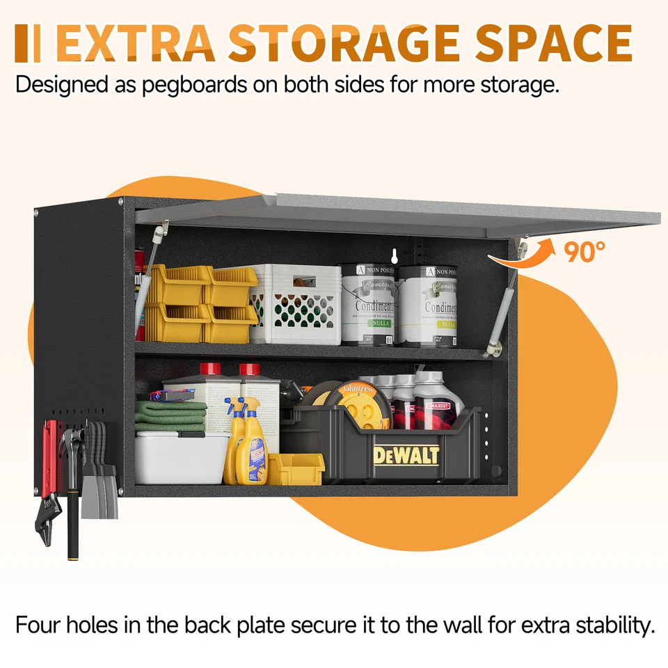 Armario de almacenamiento de metal montado en la pared gabinete de pared de garaje con estantes ajustables Foto 3 de 4