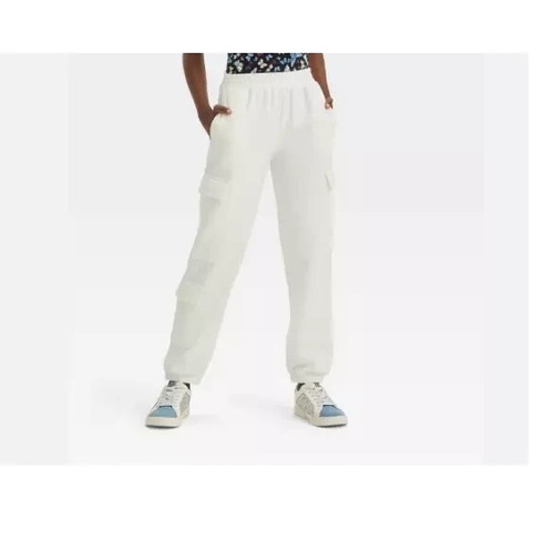 Girls' Cargo Fleece Pants Sweatpants Art and Class White L (10/12) - Picture 2 of 3