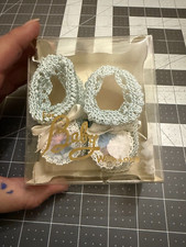 Vintage c. 1950's Blue Knit Baby Shoes New in Box